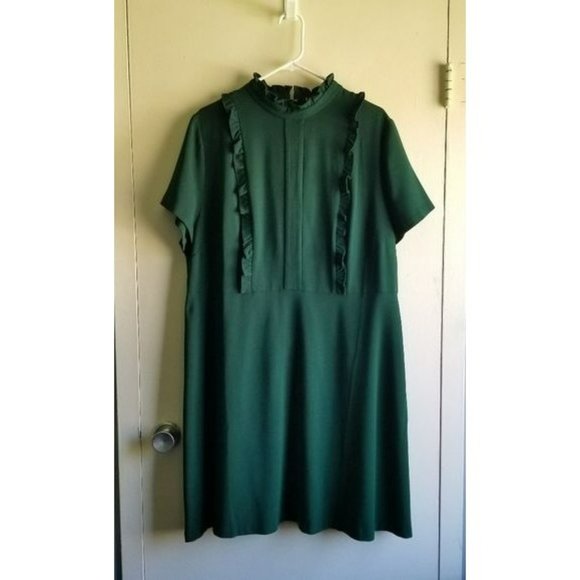 Eloquii Dresses & Skirts - Eloquii emerald green ruffle mock neck A-line midi dress size 16